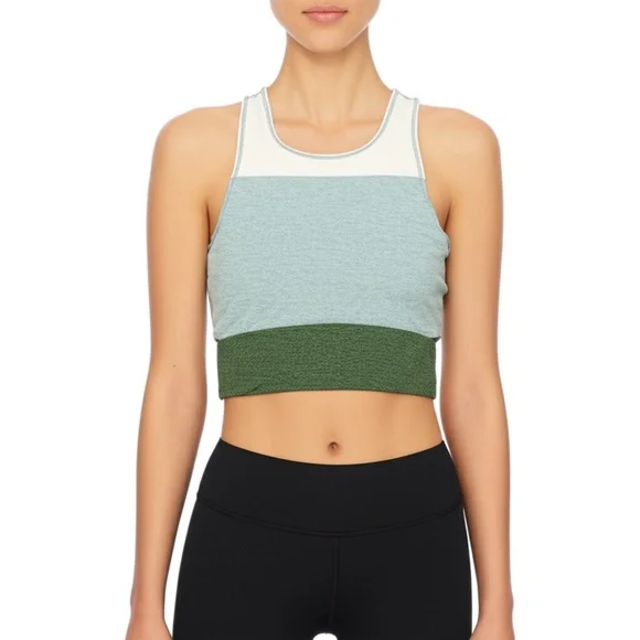 Outdoor Voices Tri Tone Slashback Crop Top Green Blue Size XS - Picture 1 of 6
